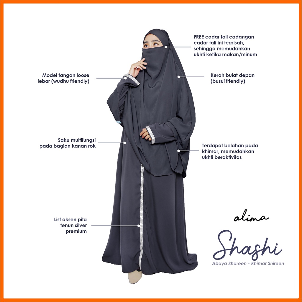 Abaya Wolfis French Khimar Gamis set Syari Free Cadar By Alima Indonesia