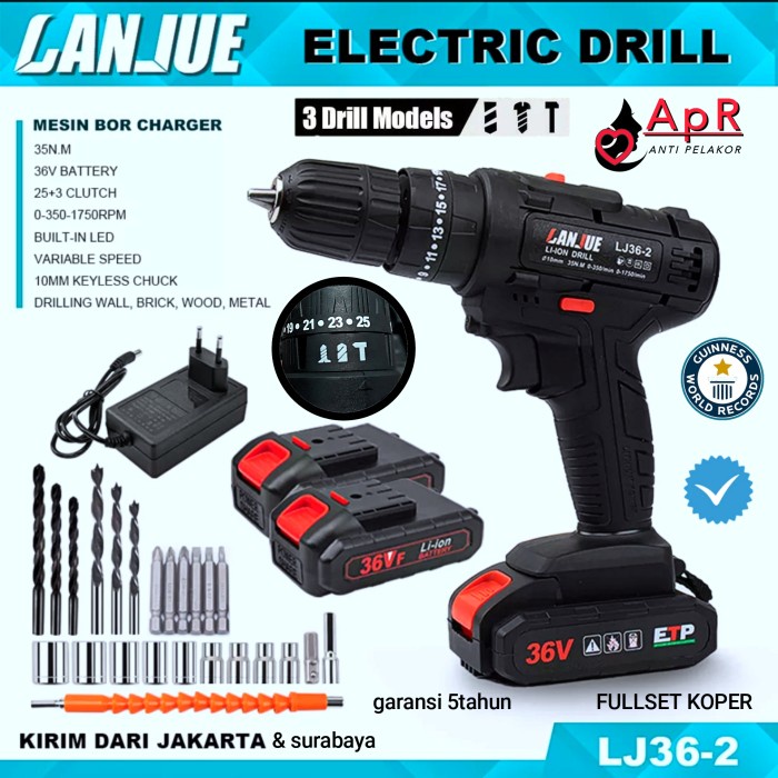 uciha 25v mesin bor baterai cordless drill charger tembok besi kayu