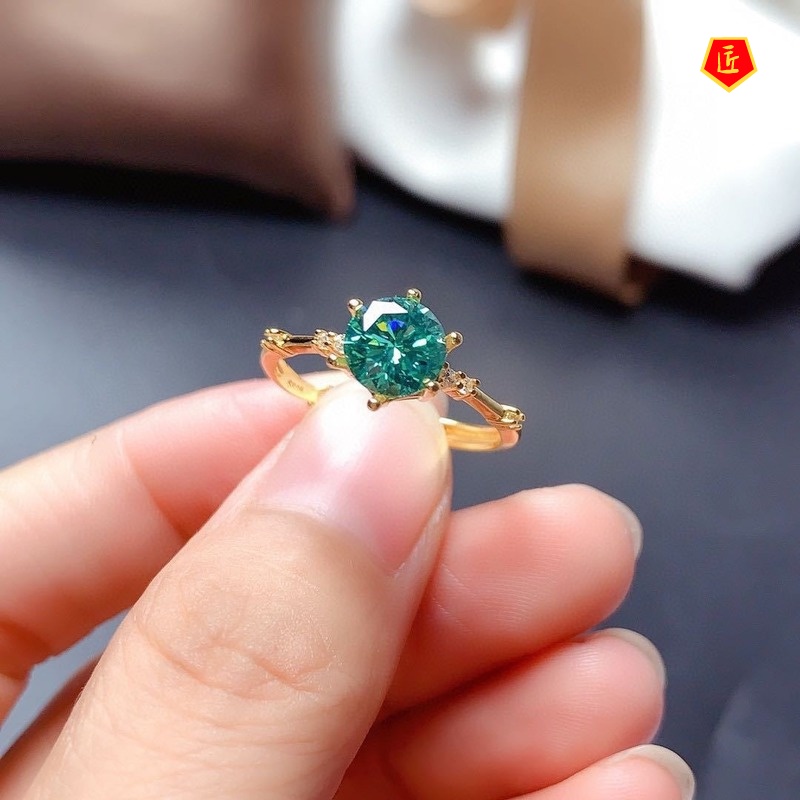 [Ready Stock]Simple Classic Green Moissanite Diamond Ring for Women