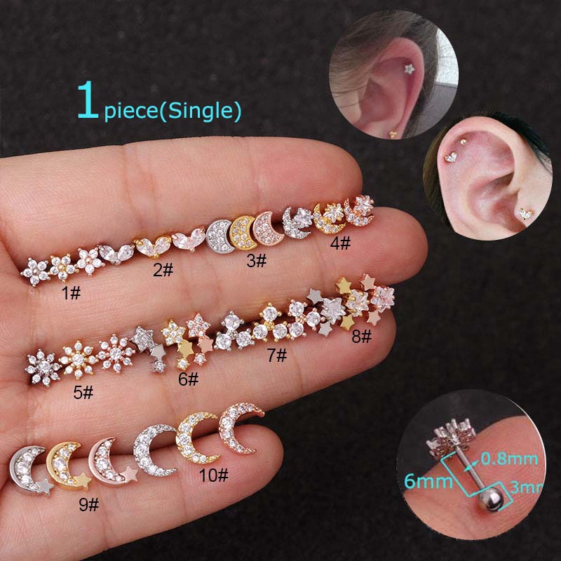 1piece Stainless Steel Tragus Cartilage Earrings Stud 6mm Length Daith Orbital Helix Piercing 20G