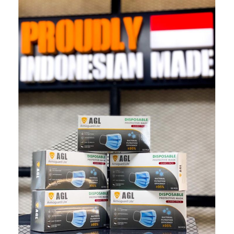 Masker medis Armoguard lite AGL 3 Ply earloop  1 Box isi 50 Pcs