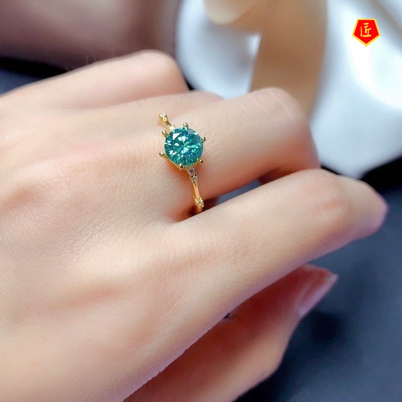 [Ready Stock]Simple Classic Green Moissanite Diamond Ring for Women