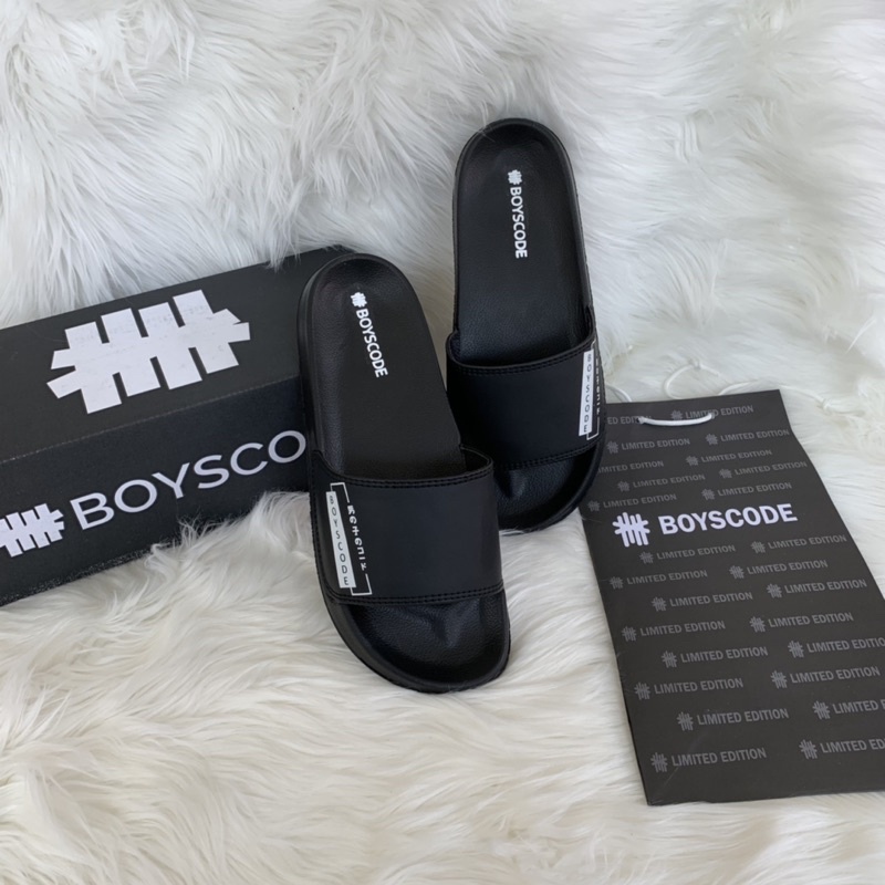 Sandal Slop Pria Wanita BOYSCODE JAPAN SERIES TYPE 4 HITAM / Sendal Flip Flop Vans Murah Berkualitas