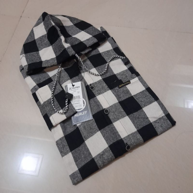 flannel Hoodie lengan panjang pria motif kotak