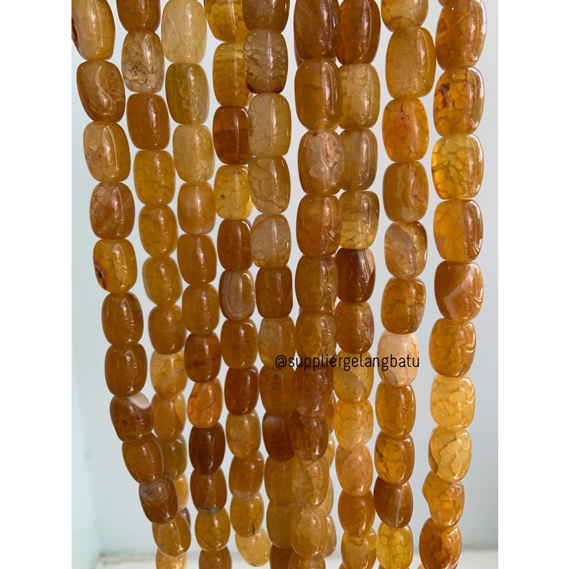 batu Penden tabung yellow carnelian 10mm bahan rangkai kuning coklat bahan kalung gelang batu alam asli etnik vintage