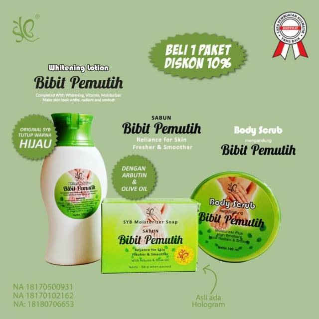 PAKET BIBIT PEMUTIH SYB ORIGINAL ( SABUN, LOTION &amp; BODY SCRUB )