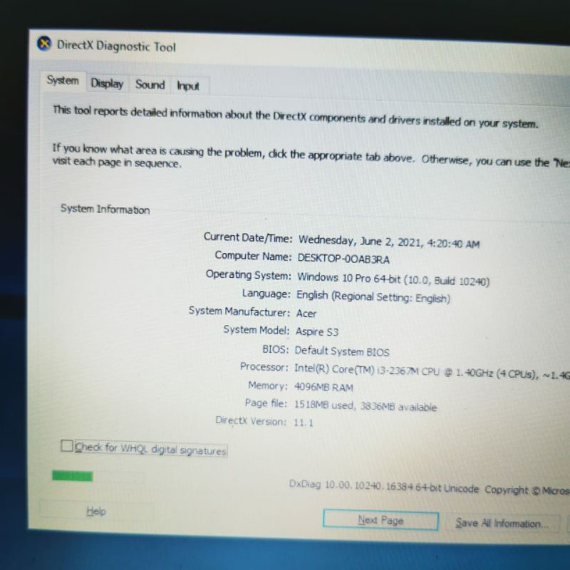 Laptop Second Acer Aspire S3 Cor i3-2367M Ram 4GB/320GB layar 14 inch bezel slim windows 10-5