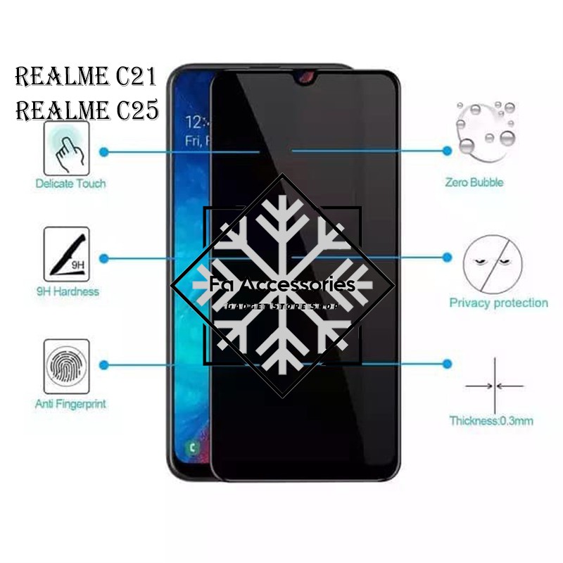 FA Tempered Glass Privacy Anti Spy Full REALME C20 C21 C25 C21Y C25S C30 C31 C35 C33 C30S C55 NFC Y S GORES INTIF