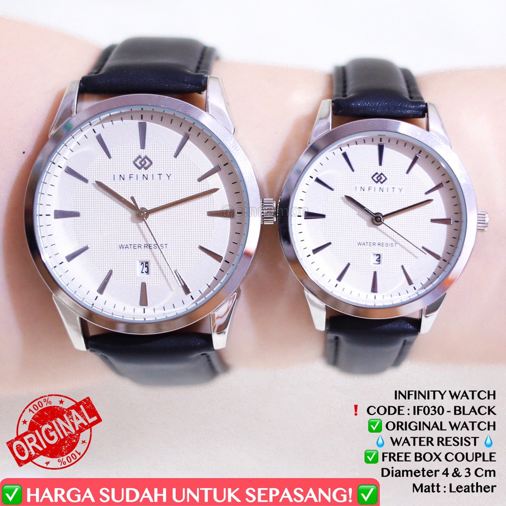 Jam tangan couple INFINITY ORIGINAL anti air pasangan wanita pria tali kulit tanggal aktif free box IF037