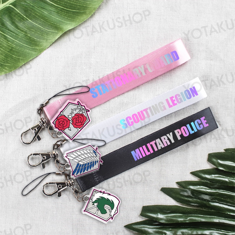 Paket Strap Hologram + Charm Gantungan Kunci Anime Attack On Titan Logo Fanmerch YOTAKUSHOP