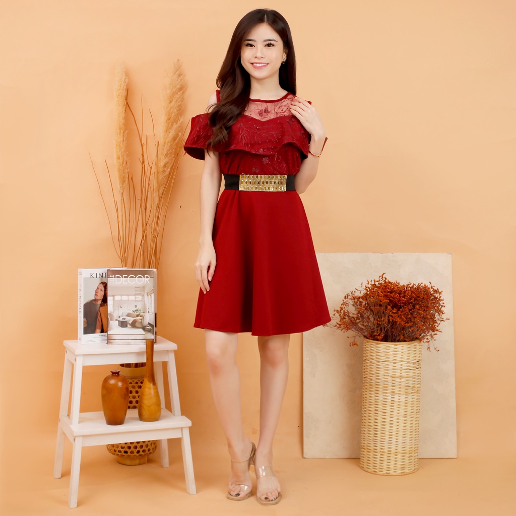 Kathryn collection # 158, Dres rok mekar  scuba import premium kombinasi tile gliter mutiara free belt