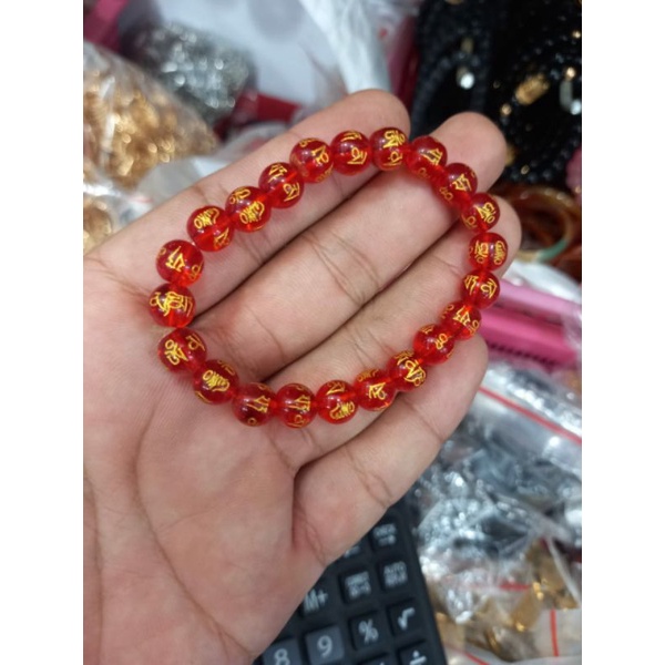 Gelang Batu Giok Mantra Budha Asli Warna Merah