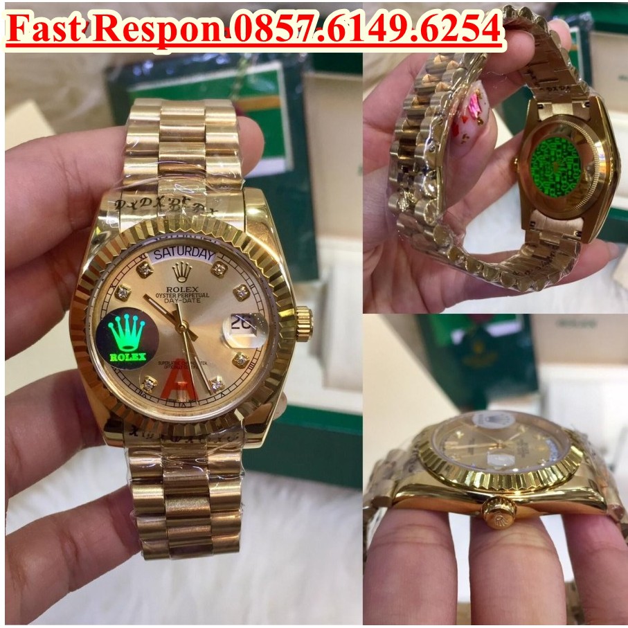 Big Sale Jam Tangan Wanita Rolex Day Date Gold 36mm Swiss Clone 1:1 Garansi 1th