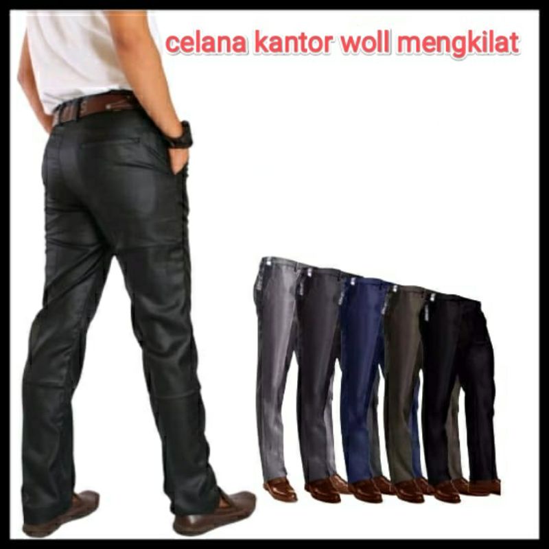 Celana Formal Pria Dasar Mengkilap METALIK Slimfit / Kantor Kerja Panjang jumbo 39-44