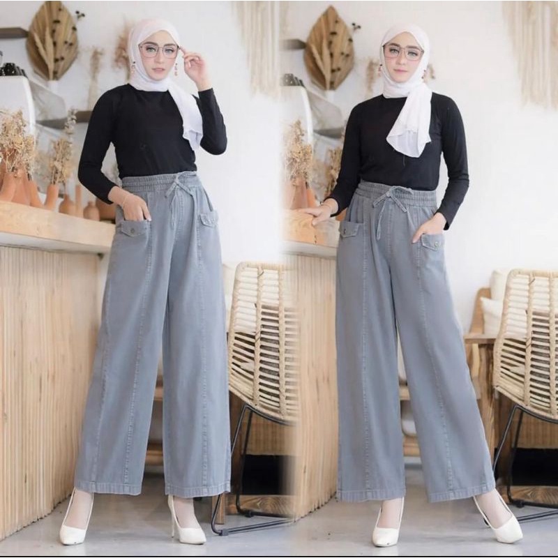 Viona Kulot Wanita Jumbo Bahan Linen Premium Highwaist