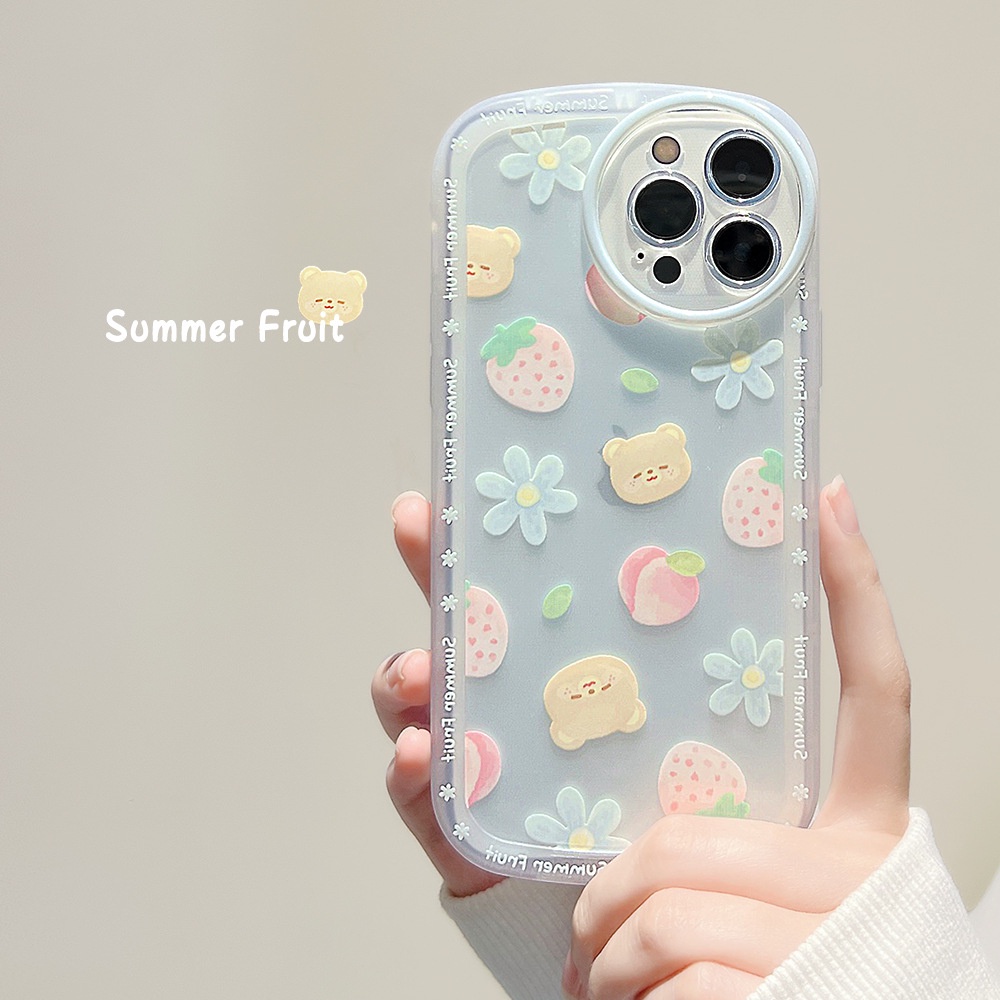 Case Pelindung Bahan Silikon Motif Kartun Beruang Bunga Untuk Iphone 14 7 8 SE2020 7 + 8PLUS XS XR 11 12 13 PRO MAX