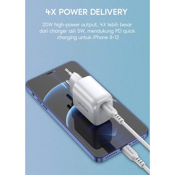 Charger VIVAN Power 20 20W 3A Quick Charging Fast Charging QC 4.0 + Type C PD 20w Port Smart Protection