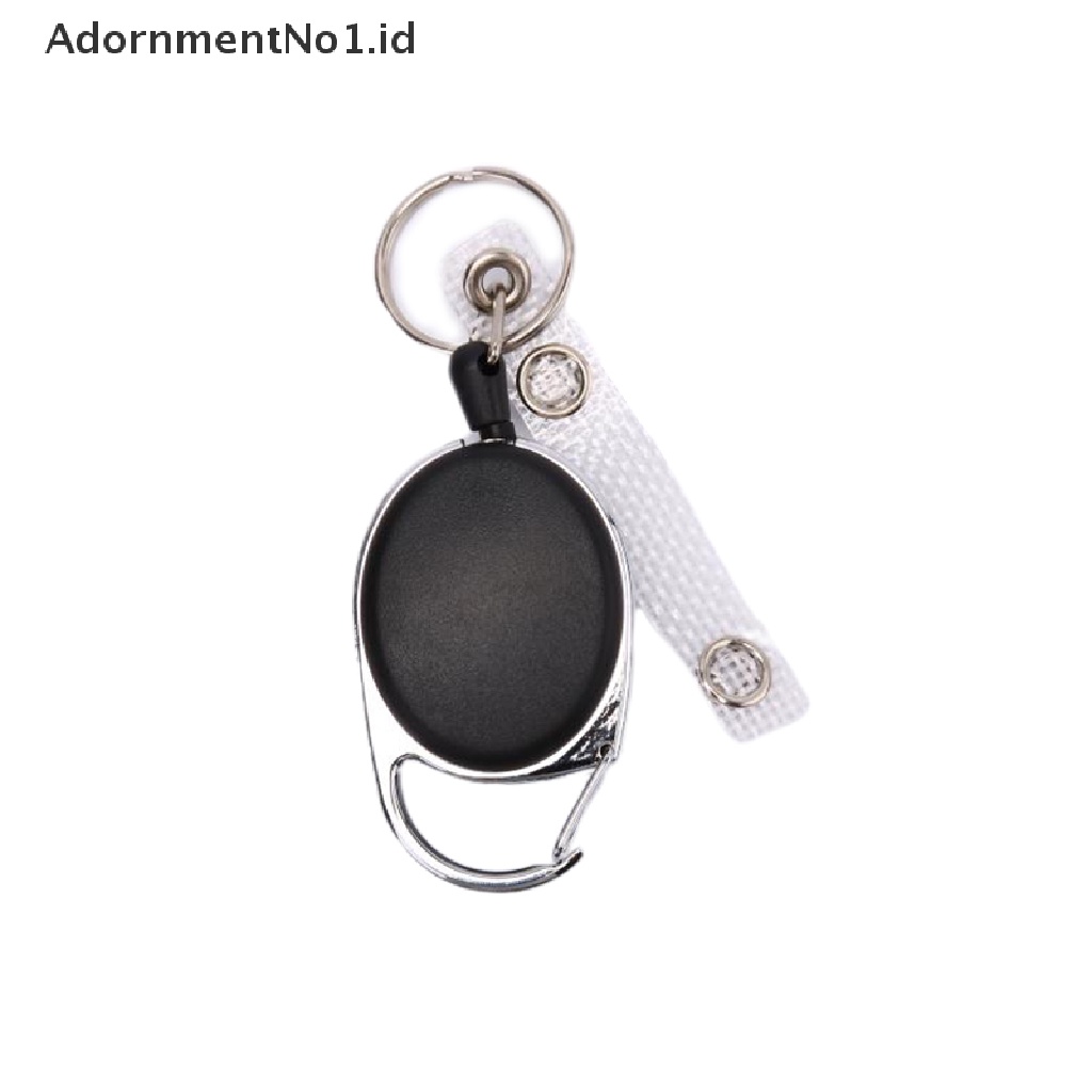 (AdornmentNo1) 1pc Gantungan Kunci Tali Kawat Baja Hitam Retractable 60cm Holder Kartu ID