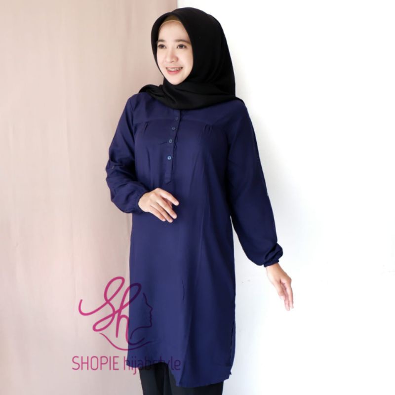 Tunik Polos Navy - Tunik Biru Dongker - Tunik Rayon - Fathin Basic - Tanahabang Collection - Baju Bi