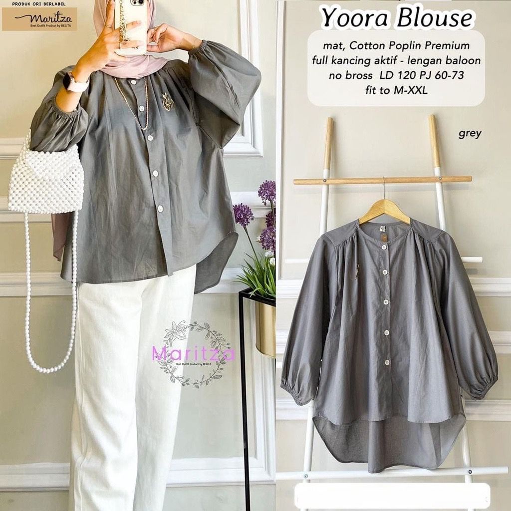 Yoora Blouse Bahan Katun Paris LD 120 / BAJU BLOUSE WANITA JUMBO BIG SIZE TO XXXL - ATASAN LENGAN PANJANG