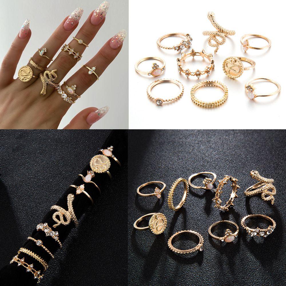 R-flower 9pcs/Set Cincin Boho Set Elegan Perhiasan Aksesoris Geometris Buku Jari Midi