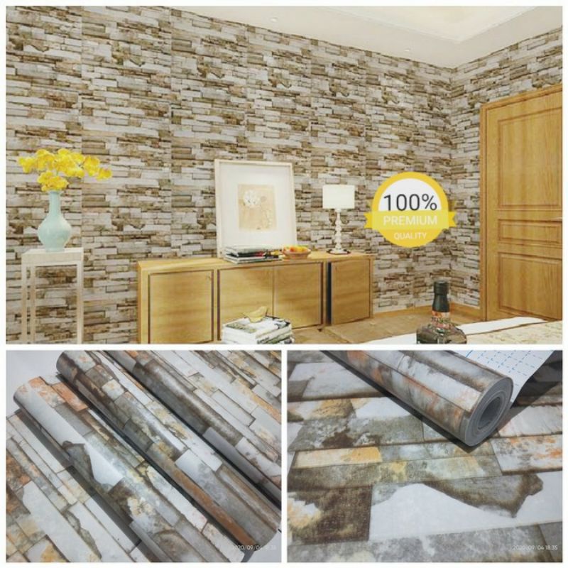 Wallpaper Sticker Dinding Motif Batu Alam 3D 