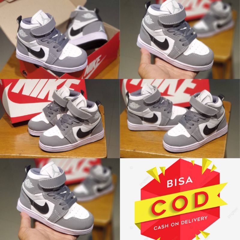 Sepatu Jordan anak / sepatu anak Nike air Jordan high grey white