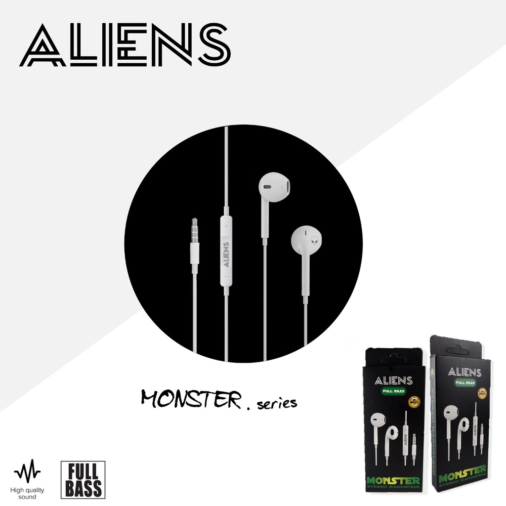 HANDSFREE ALIENS MONSTER FULL BASS  HEADSET STEREO ORIGINAL AUDIO SUARA SUPER BASS