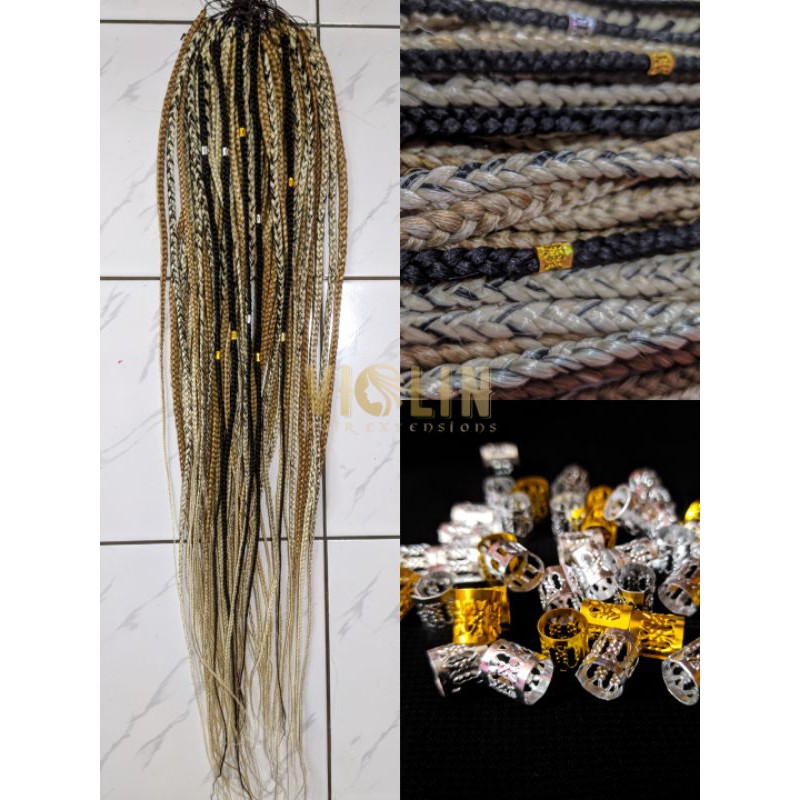 Paket 1 kepala Rambut Sambung Anyam lilit 3 panjang 60-90cm bonus 20pcs Ring Adjustable