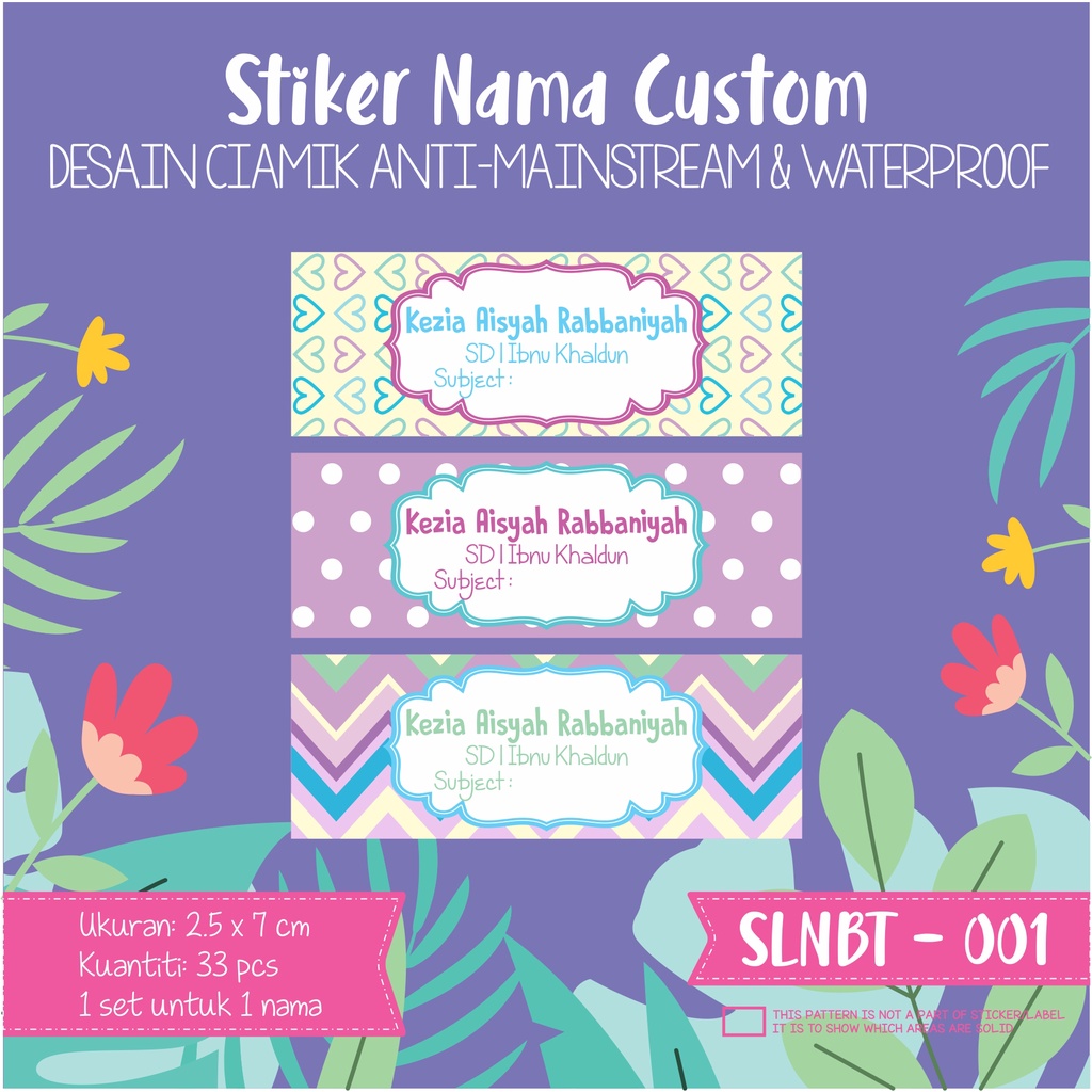 

stiker label nama anak kartun waterproof rainbow flower animal SLNBT 001