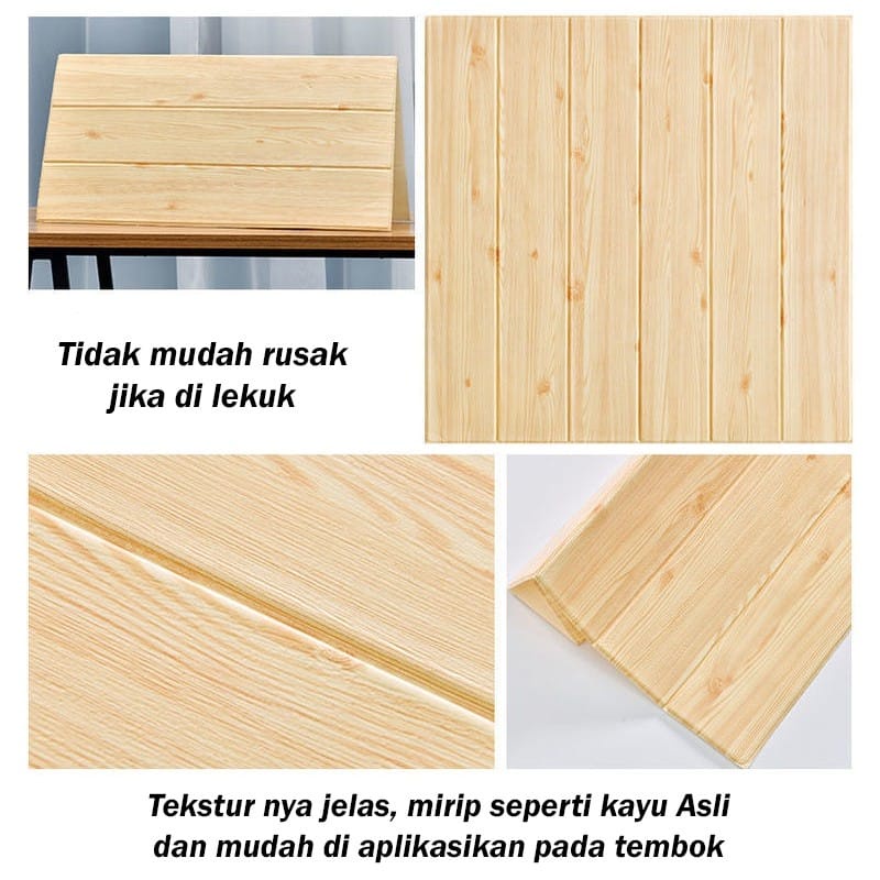 (Wallpaper Bandung) Wallfoam Kayu 70 x 70 cm Tebal 6 mm / foam Kayu Cream / Foam Motif Kayu / Kayu / Stiker Foam / Foam 3d-2