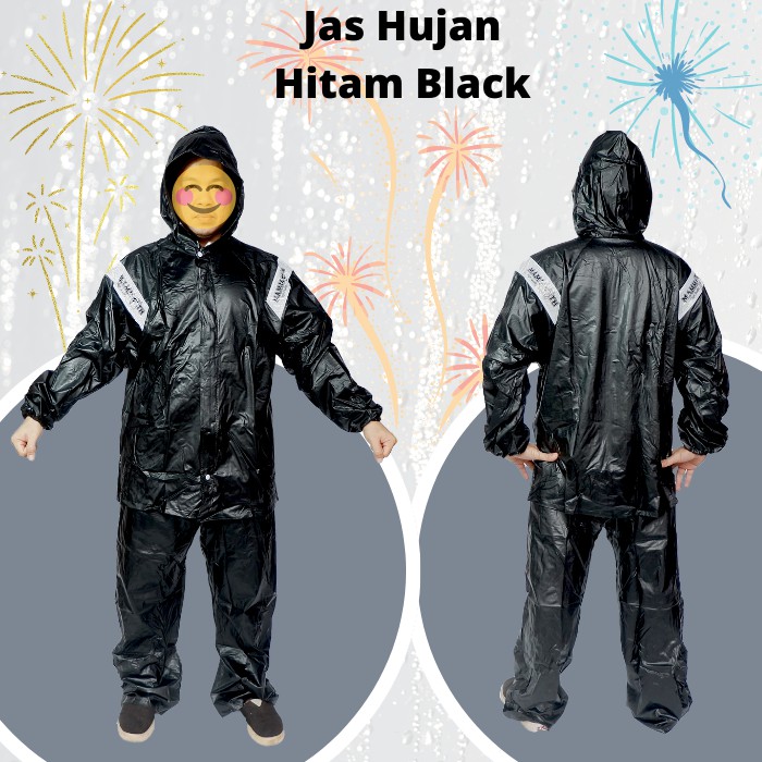 Jas Hujan Setelan Baju Celana Dewasa Tebal Besar Mammoth Hitam Black - Mantel Hujan Jaket Celana Dewasa