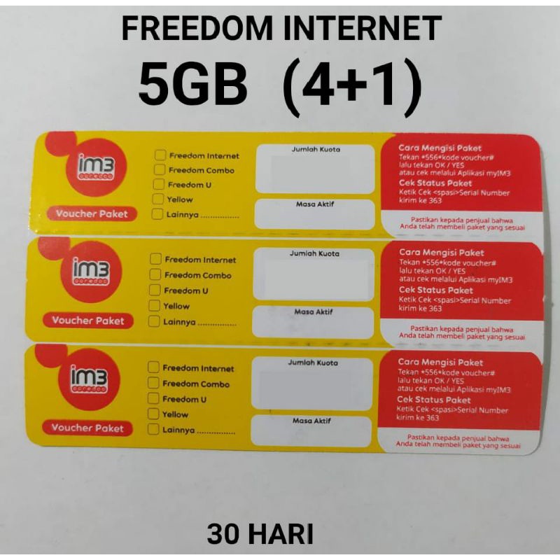 VOUCHER KUOTA DATA INDOSAT FREEDOM 5 GB (4+1)