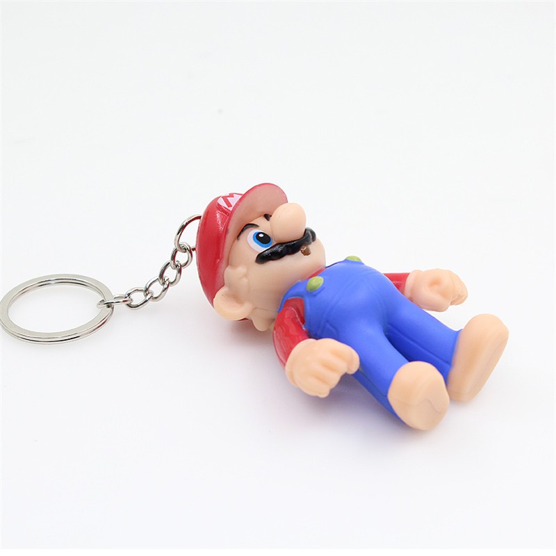 Baru Super Mario Action Figure LED Menyala Suara PVC Bros Mario Gantungan Kunci Koleksi Model Mainan Hadiah Ulang Tahun