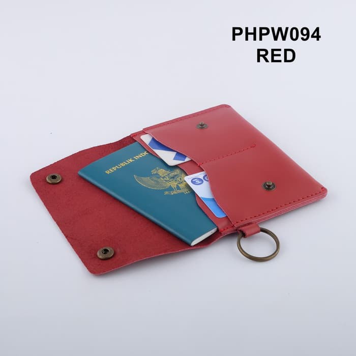 Dompet Passport model gantung kulit sapi asli warna merah - PHPW090