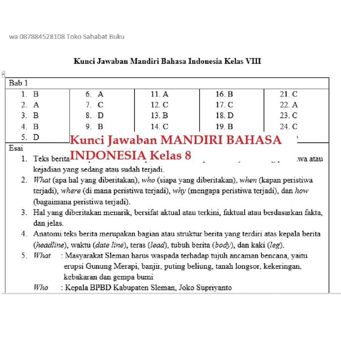 Nn Buku Mandiri Erlangga Bahasa Indonesia Kelas 8 Smp Kunci Jawaban Shopee Indonesia