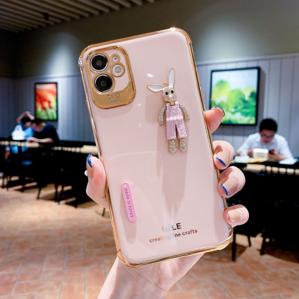 IPHONE Boneka Kelinci Berlian Desain Pinggiran Emas Casing Ponsel Kompatibel Dengan Iphone12 11 Pro Max X Xs Max Xr Ffghnb