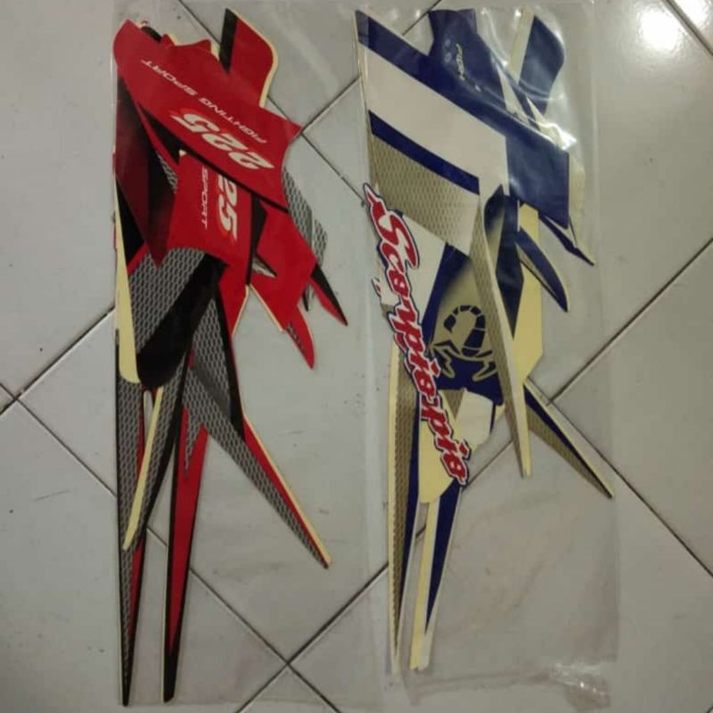 Stiker Stripping striping decal graphic Yamaha Scorpio 225 tangki kotak biru merah 2004 2005