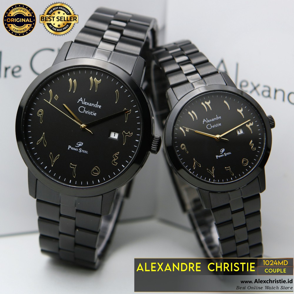 2021 Jam Alexander Christie  Primo Steel series untuk Pria, Wanita & Couple - Black 1024 Arab