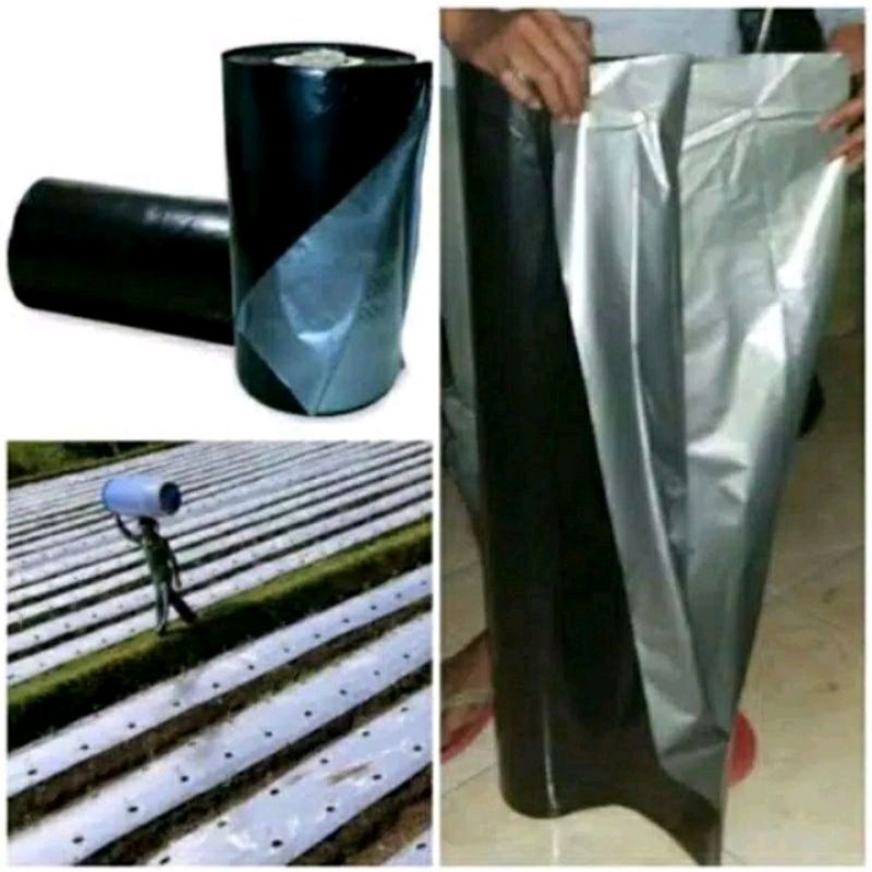 Plastik Mulsa Meteran Hitam Perak Ketebalan 0,35 mix Ecer Murah