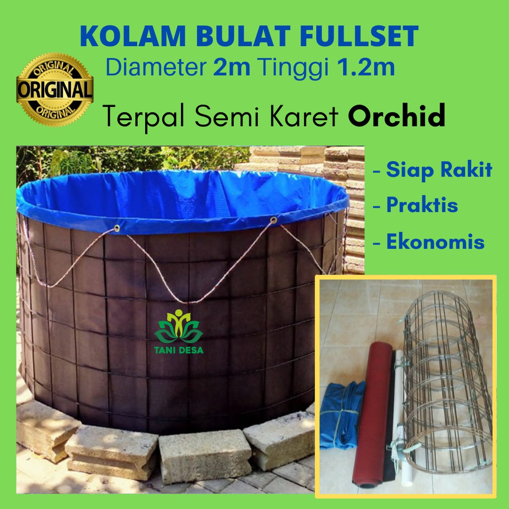 Kolam Terpal Bulat Bioflok fullset Diameter 2 m Tinggi 1.2 m tinggal rakit / Kolam Bundar D2