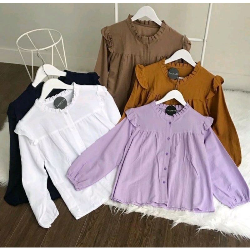 PUFFY BLOUSE WANITA ATASAN WANITA  LENGAN PANJANG BUSUJ FULL KANCING TERBARU FASHION WANITA CEWEK  HITS SELEBGRAM KOREA KOREAN STYLE  BAHAN KATUN  PREMIUM-1