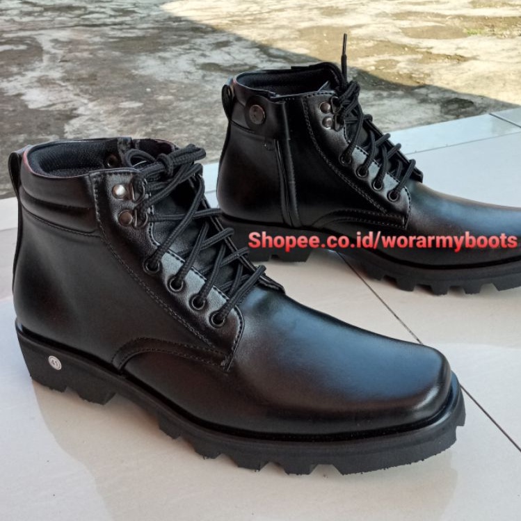 Sepatu PDH Tali Resleting kulit sapi asli PDH POLRI TNI Security size 39 sampai 47 by Wor Army Boots