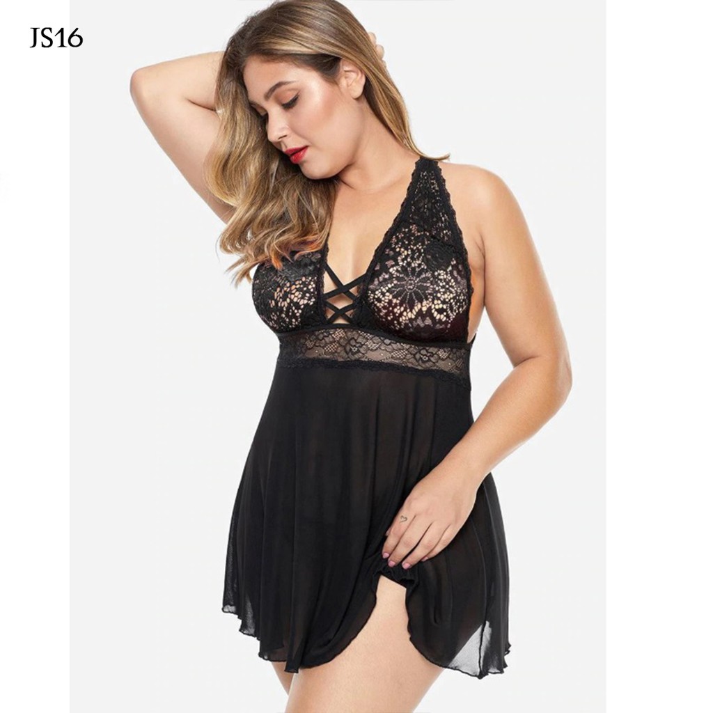 [STOCK TERBATAS] NIGHTGOWN LINGERIE JUMBO BAJU TIDUR SEXY BIGSIZE HITAM JS16