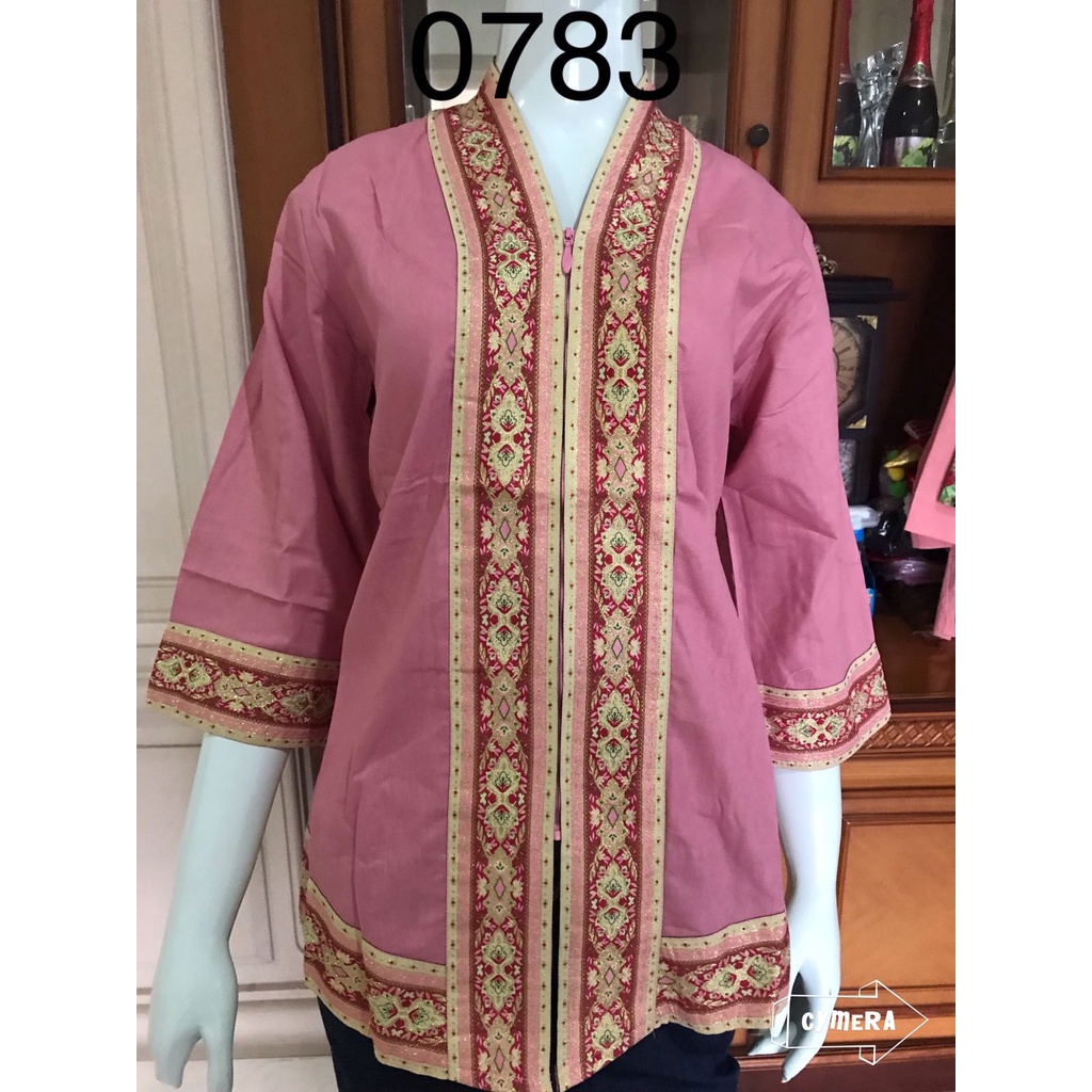kebaya alexuez  bordir lis depan /kebaya encim premium marron kuning pink 0391