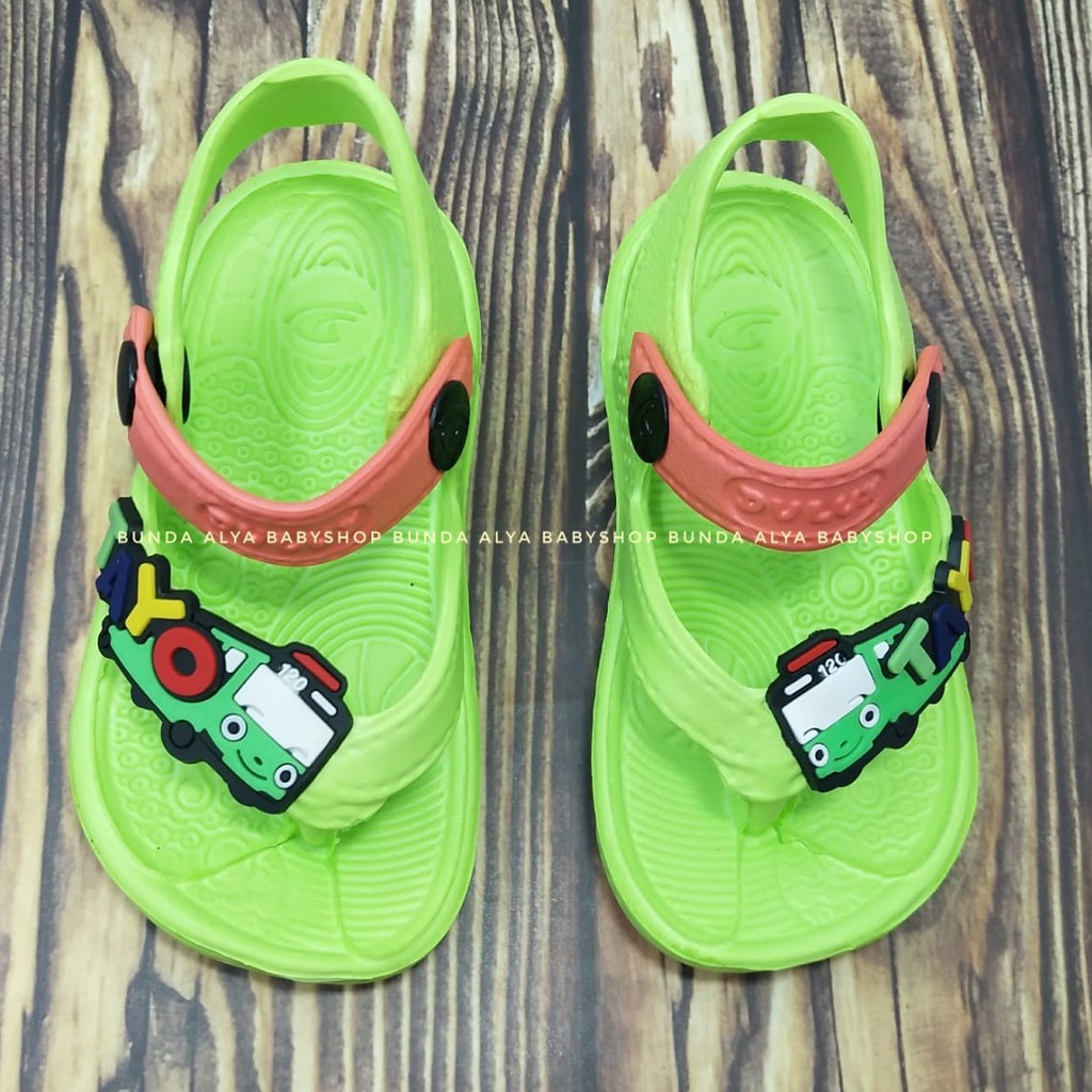 Sandal Anak Laki Jepit Usia 6 Bulan 1 2 Tahun Size 19 -24 - Sendal Bayi Cowok Karet Anti Licin Bus HIJAU