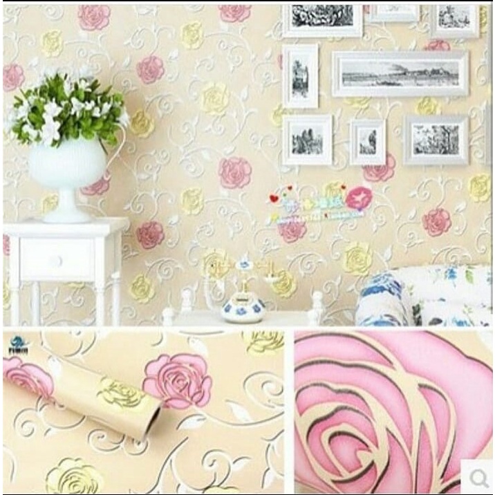 Wallpaper Sticker Dinding MAWAR PINK KUNING