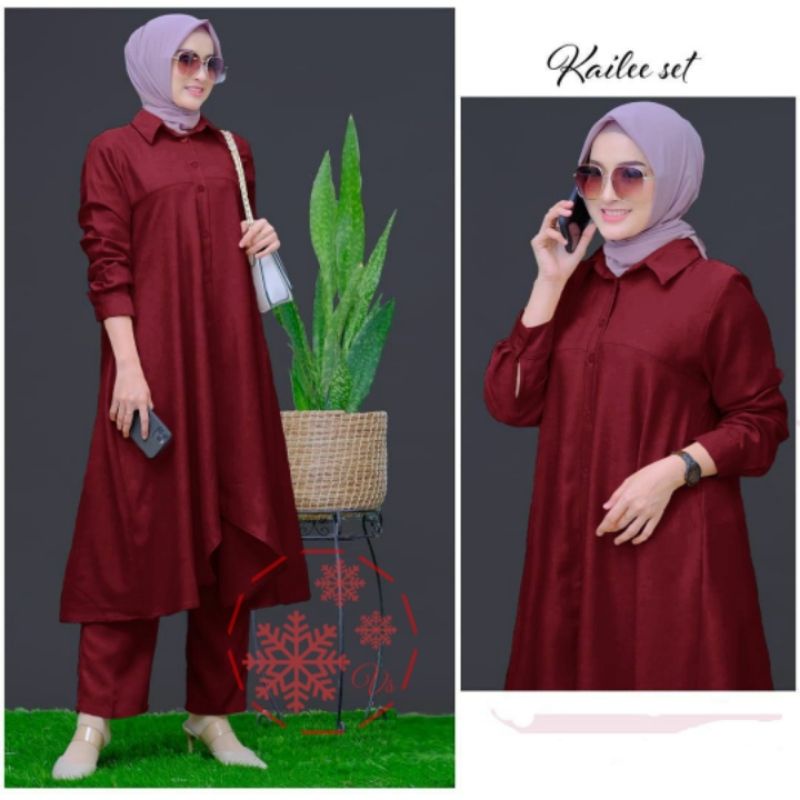 SET CELANA TUNIK KAILEE, MOSCREPE, GAMIS, HIJAB, MUSLIM, DRESS, SETELAN