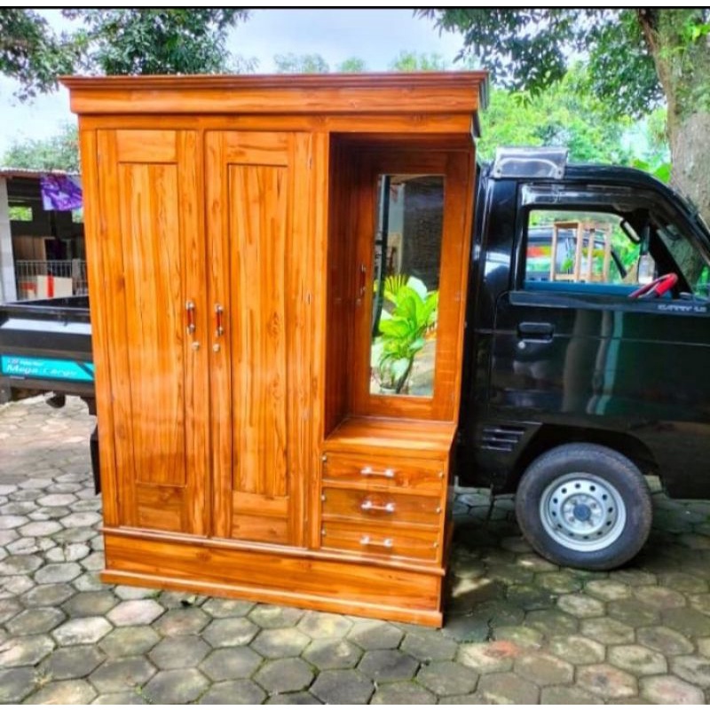 LEMARI JATI 3 PINTU