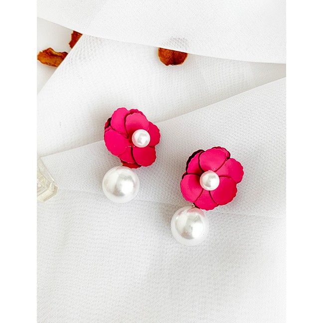 LRC Anting Tusuk Fashion Alloy Flower Pearl Stud Earrings F91821